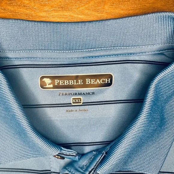 Pebble Beach Performance Mens Long Sleeve Polo Shirt Light Blue Stripe Size XXL - Picture 4 of 7